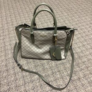 Nine West Olive Green Tan with Gold Chains Shoulder Crossbody or Hand Bag Purse